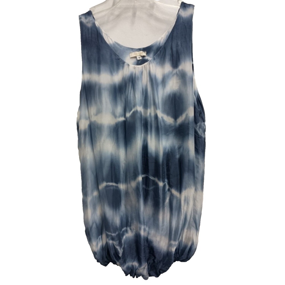 Keysha‎ BOHO Hippie Tank Top Womens Medium Blue Tie Dye Silk Layered Vacation